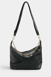 Black Ruched Chain Detail Shoulder Bag | Yours Clothing 2