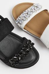 Black Diamante Stone Embellished Sandals In Extra Wide EEE Fit | Yours Clothing 6