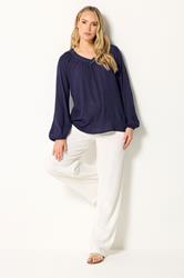 LTS Tall Women's Navy Blue Crinkle Blouse | Long Tall Sally 1