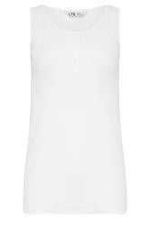 LTS Tall White Ribbed Placket Vest Top