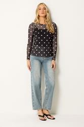 LTS Tall Women's Chocolate Brown Polka Dot Mesh Top | Long Tall Sally 3