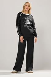 LTS Tall Black 'Cote d'Azur' Slogan Pipe Detail Sweatshirt | Long Tall Sally  2
