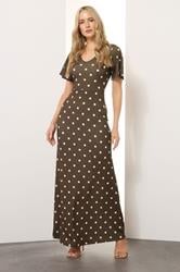 LTS Tall Brown Spot Angel Sleeve Maxi Dress | Long Tall Sally 3