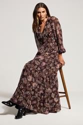 LTS Tall Chocolate Brown Paisley Chiffon Tiered Dress | Long Tall Sally 2