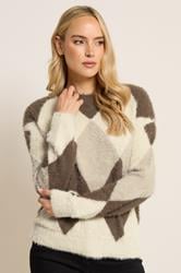 LTS Tall Brown Fluffy Knit Argyle Jumper | Long Tall Sally 2