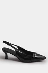 Black Buckle Slingback Court Shoes In Extra Wide EEE Fit | Yours Clothing 3