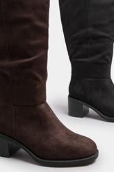 Chocolate Brown Block Heel Micro Boots In Extra Wide EEE Fit | Yours Clothing 6