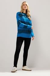 LTS Tall Blue Knitted Stripe Crew Neck Jumper | Long Tall Sally 2