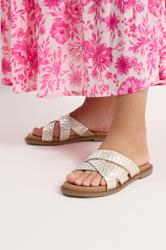 Gold Woven Cross Strap Footbed Sandals In Wide E Fit | Yours Clothing 1