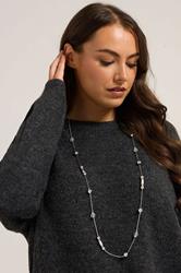 Silver Tone Long Mixed Bead Necklace | Yours Clothing 1