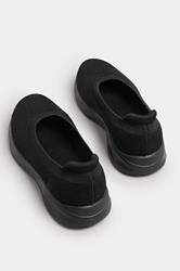 Black Slip On Knit Trainers In Extra Wide EEE Fit | Yours Clothing 3