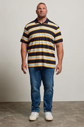 BadRhino Big & Tall Navy Blue & Yellow Striped Polo Shirt | BadRhino 2