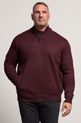 D555 Big & Tall Burgundy Red Quarter Zip Knitted Jumper 1