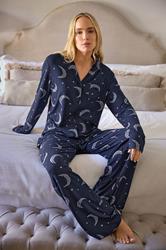 LTS Tall Navy Blue Soft Touch Moon Pyjama Set | Long Tall Sally 1