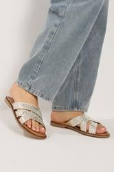 LTS Gold Faux Leather Woven Mule Sandals In Standard Fit | Long Tall Sally 1