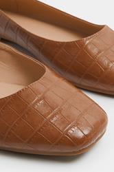 Brown Croc Square Toe Ballet Pumps In Wide E Fit | Yours Clothing 5