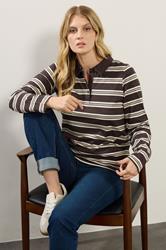 LTS Tall Chocolate Brown Striped Jersey Polo Top | Long Tall Sally 1