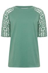 LTS Tall Teal Green Crochet Raglan Cotton T-Shirt