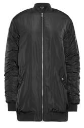 LTS Tall Black Padded Longline Bomber Jacket | Long Tall Sally 6