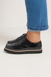Black Faux Leather Lace Up Brogue Flats In Extra Wide EEE Fit | Yours Clothing 2