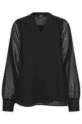 LTS Tall Black Dobby Spot Shirred Cuff Top | Long Tall Sally 1