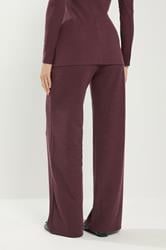 LTS Tall Women's Berry Red Textured Wide Leg Trousers | Long Tall Sally 3