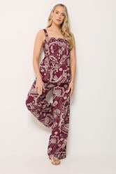 LTS Tall Women's Set Berry Red Paisley Linen Vest Top & Wide leg Trousers | Long Tall Sally 3