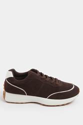 Chocolate Brown Faux Suede Runner Trainers In Extra Wide EEE Fit | Yours Clothing 2