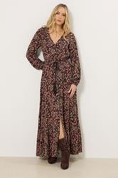 LTS Tall Black Floral Button Maxi Dress | Long Tall Sally 1