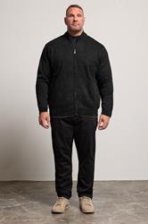D555 Big & Tall Black Chenille Zip Through Knit Jumper | BadRhino 2