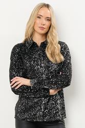 LTS Tall Black & Silver Sequin Embellished Shirt | Long Tall Sally 1