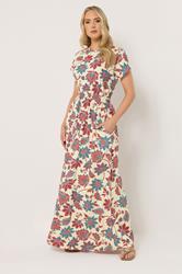 LTS Tall Women's Red & Blue Floral Shirred Waist Cotton Maxi Dress | Long Tall Sally 1