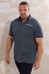 D555 Big & Tall Navy Blue Cotton Jacquard Polo Shirt | BadRhino 1