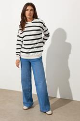 LTS Tall Ivory White Striped Button Sweatshirt | Long Tall Sally 4