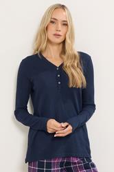 LTS Tall Navy Blue Cotton Waffle Pyjama Top | Long Tall Sally 1