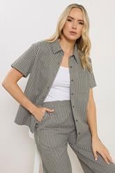 LTS Tall Women's Set Olive Green Stripe Button Cotton Shirt & Trousers | Long Tall Sally 4