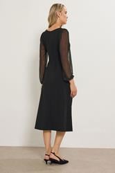 LTS Tall Black Mesh Sleeve Corset Midi Dress | Long Tall Sally 3