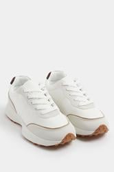 White Faux Leather Runner Trainers In Extra Wide EEE Fit