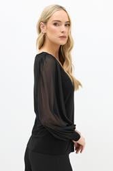 LTS Tall Black Mesh Square Neck Blouse | Long Tall Sally 3