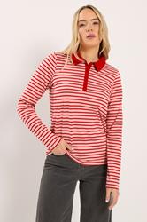 LTS Tall Women's Red and Pink Stripe Polo T-Shirt | Long Tall Sally 1