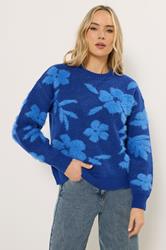 LTS Tall Blue Floral Fluffy Knit Jumper | Long Tall Sally 2