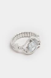 Silver Tone Diamante Twist Stretch Ring | Yours Clothing 1