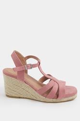 Pink Faux Suede T-Bar Wedge Sandals In Wide E Fit | Yours Clothing 2