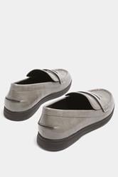 Grey Faux Leather Flatform Loafers In Wide E Fit | Yours Clothing 5