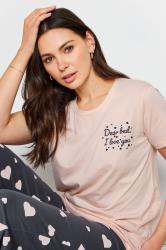 LTS Tall Womens Light Pink Heart Print Wide Leg Pyjama Set | Long Tall Sally 5