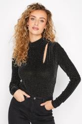 LTS Tall Women's Black Glitter Cut Out Bodysuit