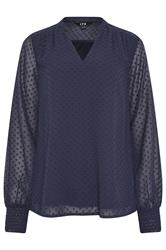 LTS Tall Navy Blue Dobby Spot Shirred Cuff Top