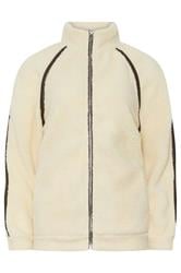 LTS Tall Women's Ivory White Tape Detail Fleece Jacket | Long Tall Sally 1