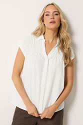 LTS Tall Women's White Shirred Detail Linen Blouse | Long Tall Sally 3