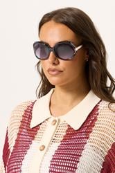 Black Metallic Arm Oversized Sunglasses | Yours Clothing 1